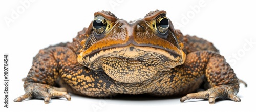 Rhinella Marina a sizable cane toad gazes forward at the camera in an isolated setting on a white background ideal for copy space image photo