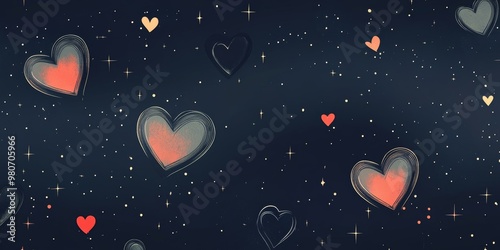 Hearts and stars scattered across a dark sky.