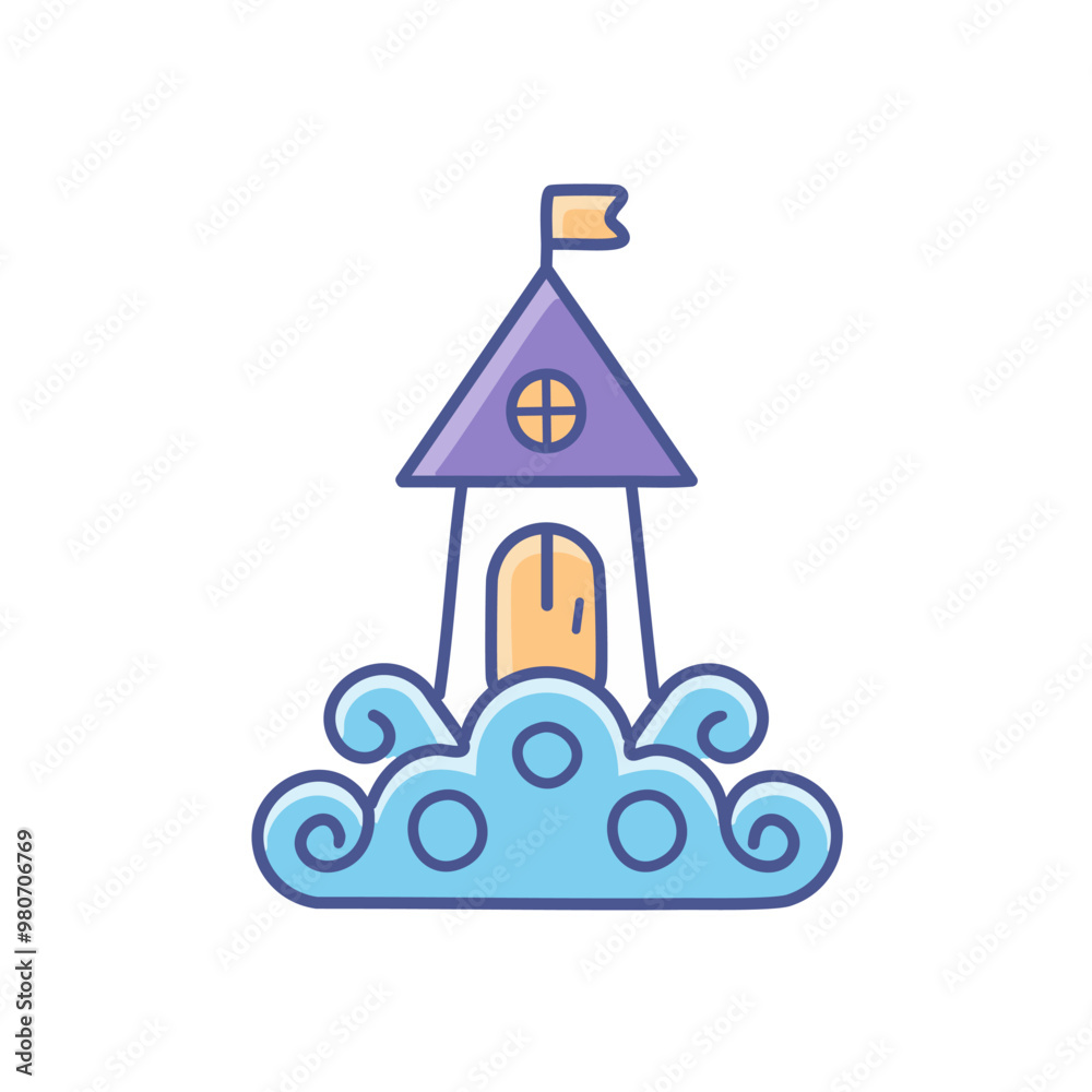Obraz premium Whimsical Cloud House icon vector art illustration design. Icon concept design.