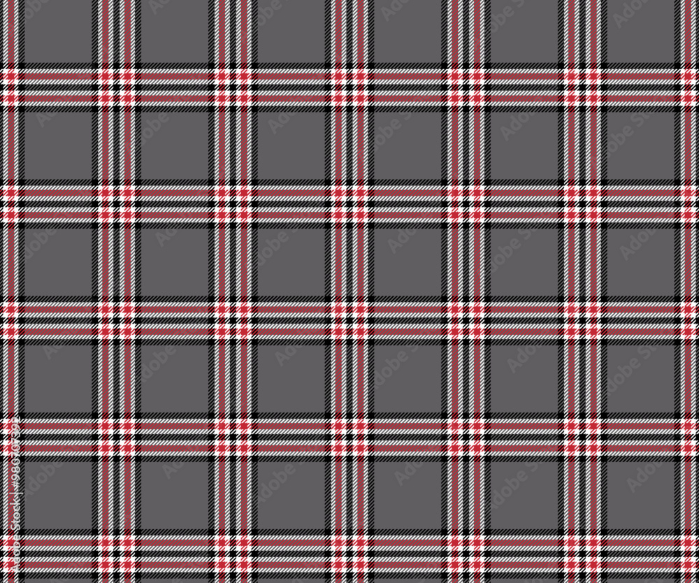 Obraz premium Plaid fabric pattern, grey, black, white, red, seamless for textile and design clothes skirt pants apron tablecloth blanket or decoration. Vector illustration.