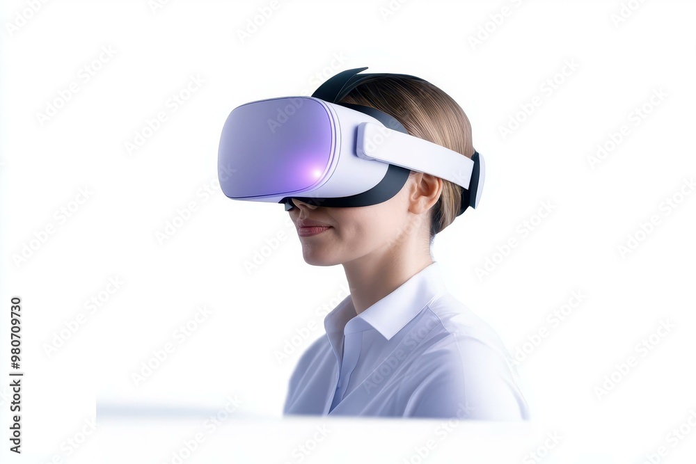 A focused individual experiences virtual reality with sleek VR headset, exploring immersive digital worlds in a modern setting. A focused individual experiences virtual reality with sleek VR headset, exploring immersive digital worlds in a modern setting.