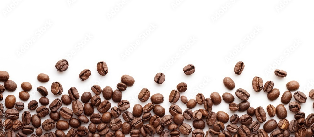 A coffee beans border isolated on a white background with a copy space image from a top view A coffee beans border isolated on a white background with a copy space image from a top view