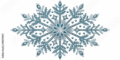 Elegant Flat Flying Snowflake Ornament with Glittering Details - Ideal for Winter Holiday Decorations and Infographics