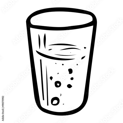 Glass cup with lemonade hand drawn doodle. Kitchen appliance for drinks. Mug of mineral water. Kitchenware. Tableware. Vector sketch line art illustration.
