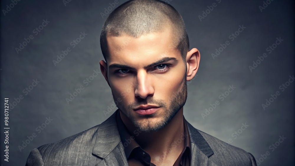 Obraz premium This stylish male model is having a moment, his fresh buzz cut styling ranging from chic short lengths