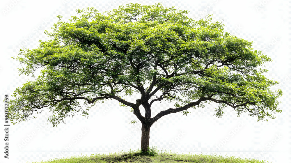 Fototapeta premium A Lush Green Tree with Spreading Branches Standing Tall Against a Transparent Background