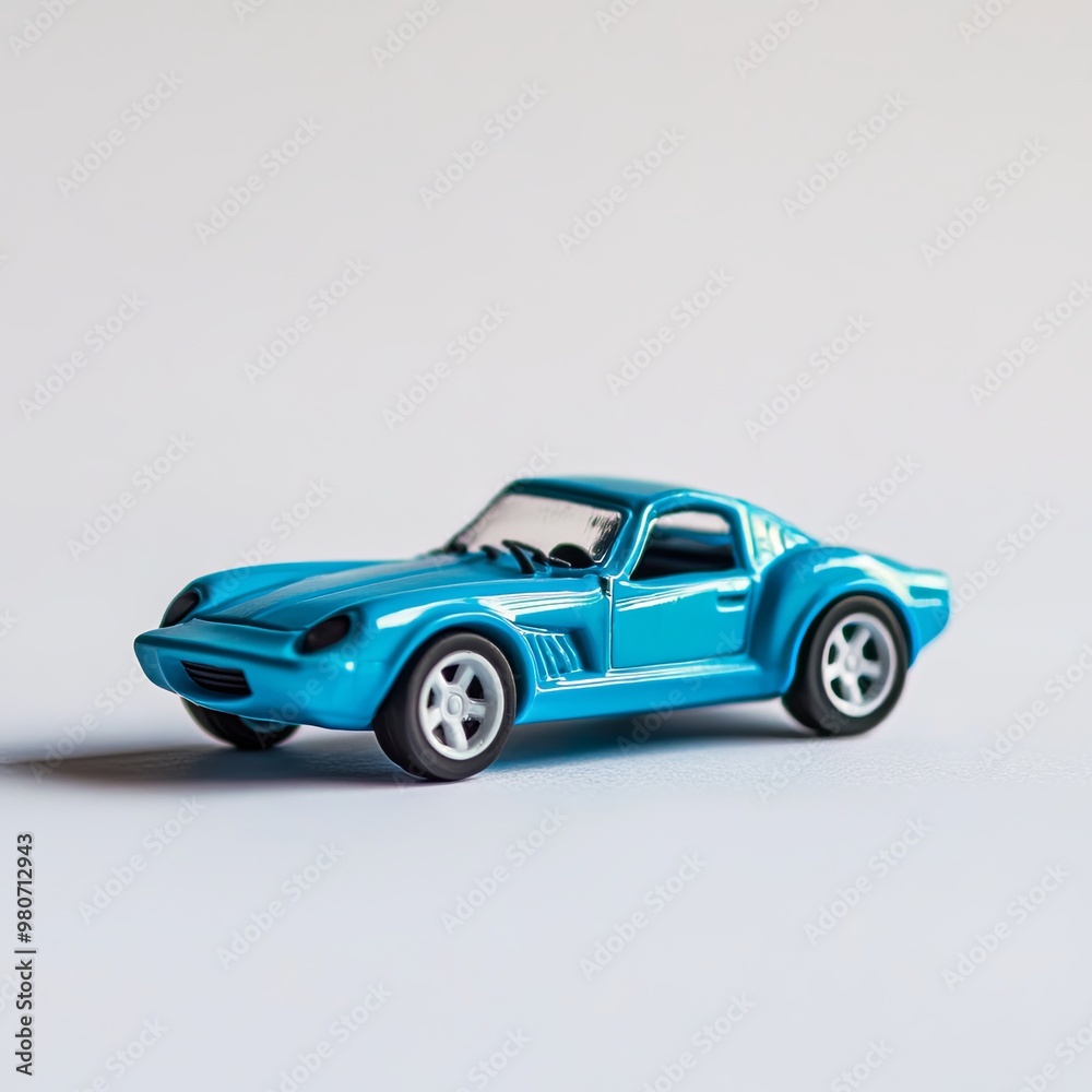 Naklejka premium A toy car stands on a white background. Toys for the boy. Plastic car.