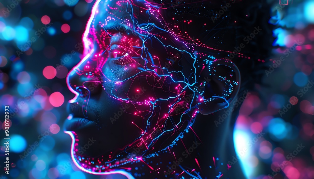 Brainwave sensors, holographic feedback, advanced neural tech, modern interface Brainwave sensors, holographic feedback, advanced neural tech, modern interface