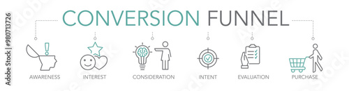 Conversion funnel concept - thin line two-tone icon concept vector illustration