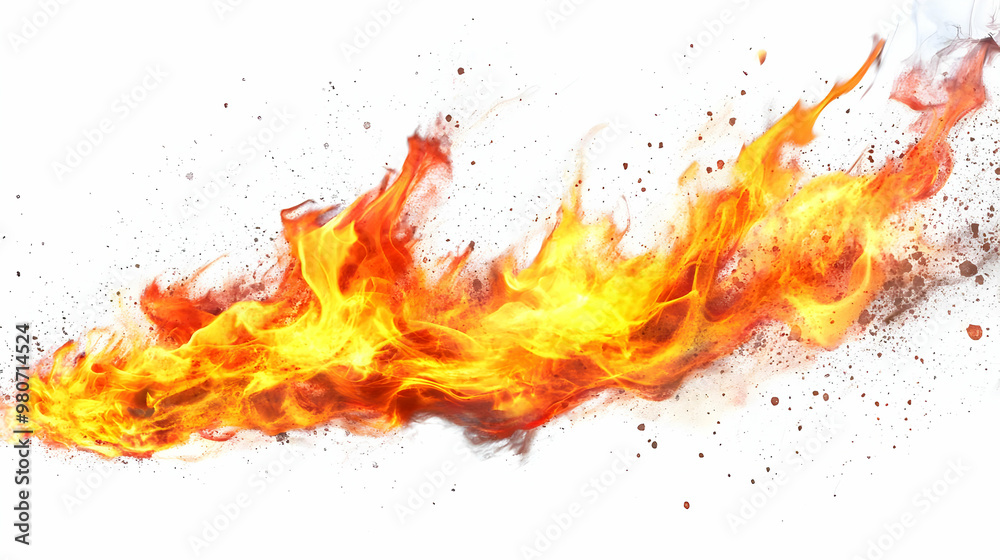 Fiery Abstract Flames with Orange and Yellow Hues, Dynamically Splashes Across White Background, A Vibrant Artistic Expression Fiery Abstract Flames with Orange and Yellow Hues, Dynamically Splashes Across White Background, A Vibrant Artistic Expression