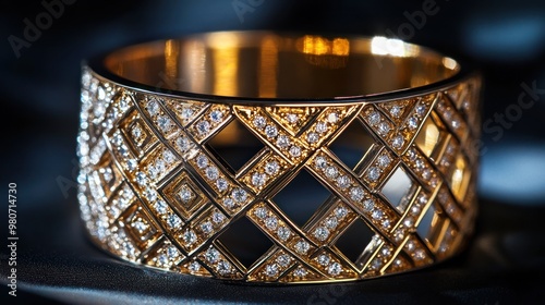 A luxurious gold bracelet adorned with intricate diamond patterns. photo