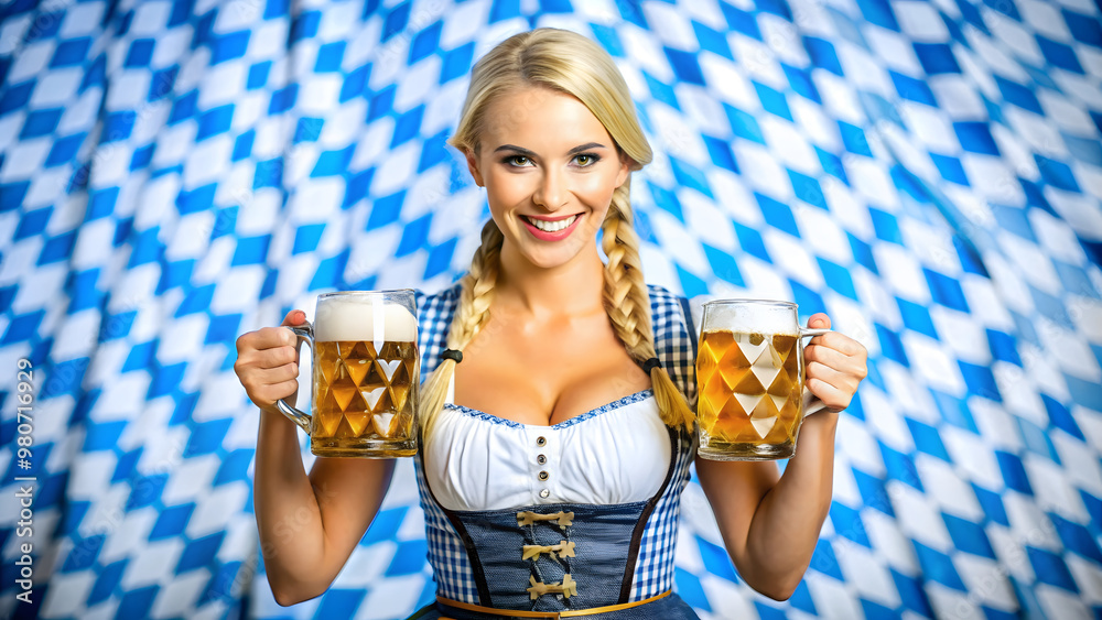 Beautiful young woman in dirndl drinks out of oktoberfest beer stein. Beautiful young woman in dirndl drinks out of oktoberfest beer stein.