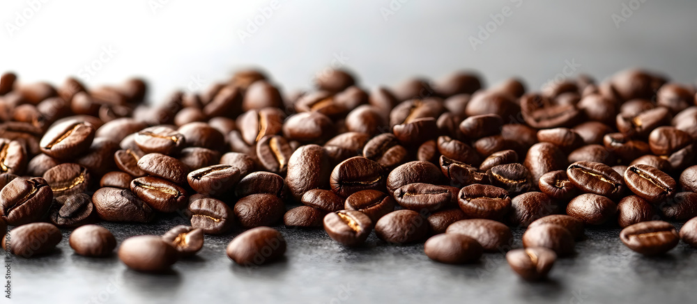 Fototapeta premium Scattering a few coffee beans around a copy space image
