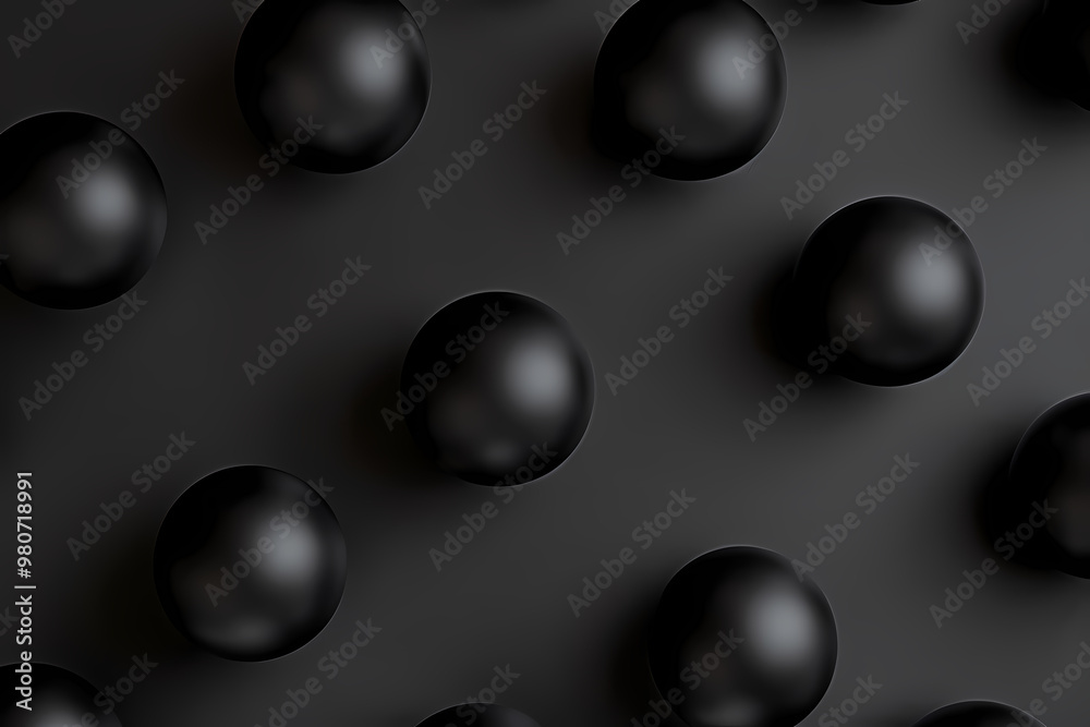 Black matte balls pattern on a dark background. Modern, minimalist, abstract design. Concept of innovation and creativity Black matte balls pattern on a dark background. Modern, minimalist, abstract design. Concept of innovation and creativity