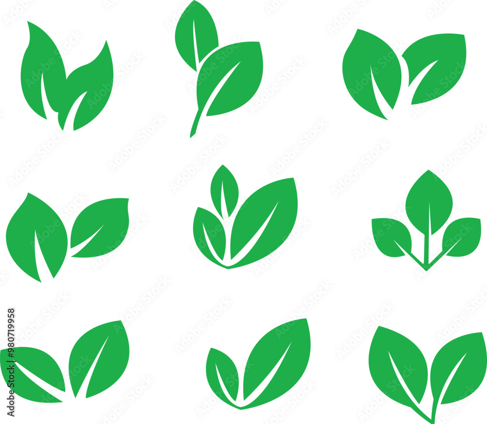 leaf icon set, green  leaf, icons, logo, vector illustration, EPS10
