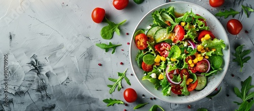 Aerial perspective of salad fixings with available copy space image