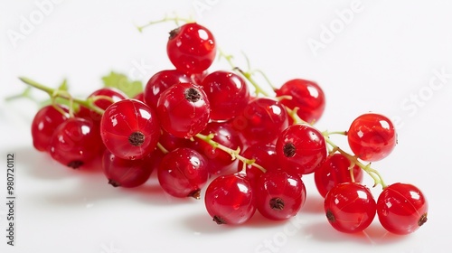 Close-Up of Fresh Red Currants on a White Background