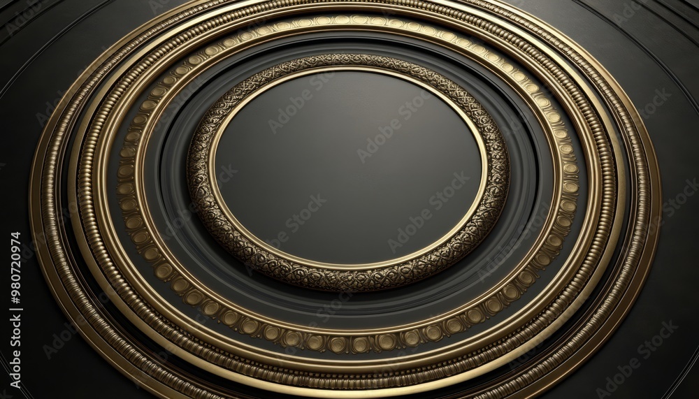 Ornate Circular Frame with Gold Accents and a Black Center Ornate Circular Frame with Gold Accents and a Black Center