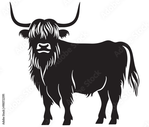 Illustration of a bull Highland cow silhouette vector