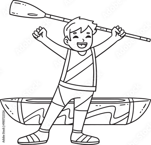 Rowing Oarsman Raising Oar in Victory Isolated  photo