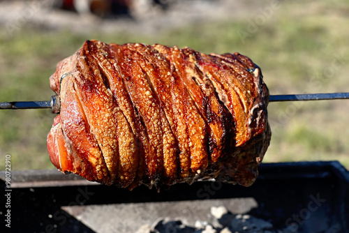 Hot crackling rotisserie pork