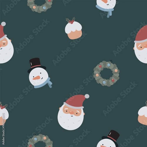 Seamless Christmas pattern. Flat vector background. Winter print. Christmas design. Creative texture for fabric, wrapping, textile, wallpaper, apparel.	