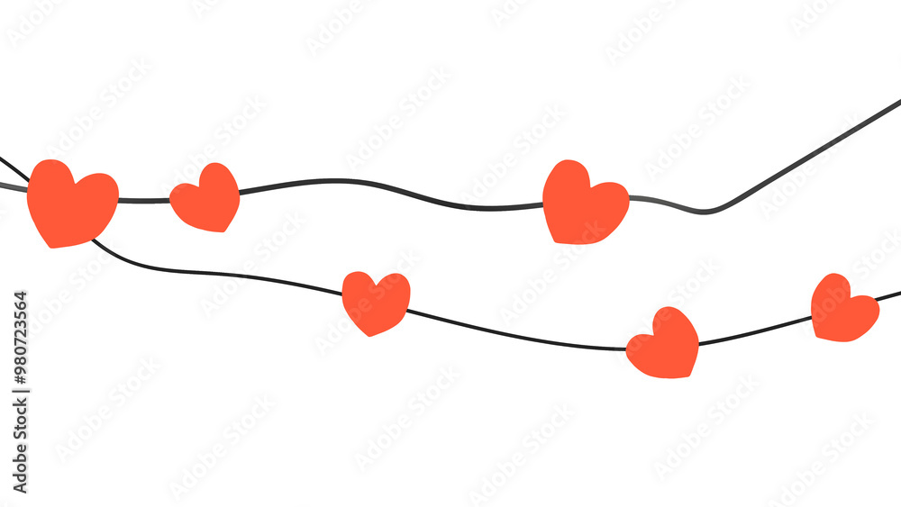 Valentine's png transparent background, red heart bunting illustration