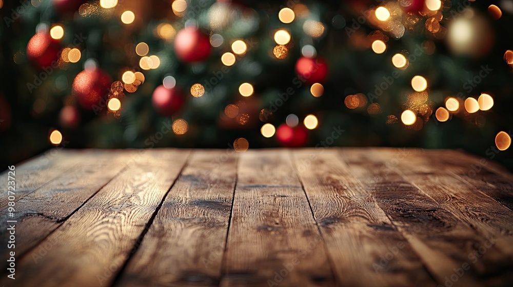 Christmas background empty wooden table on the foreground Christmas background empty wooden table on the foreground