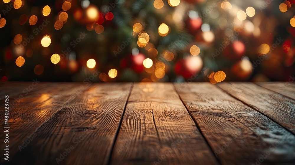 Christmas background empty wooden table on the foreground Christmas background empty wooden table on the foreground
