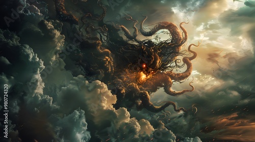 The Legendary Demon Kaken, the Legendary Giant Squid in Ancient Tales of the Ocean Sailors.