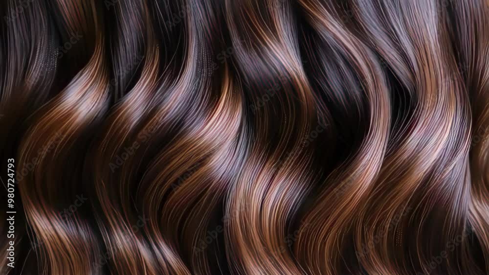 Close-Up of Shiny Brown Wavy Hair with a Smooth and Glossy Texture Close-Up of Shiny Brown Wavy Hair with a Smooth and Glossy Texture