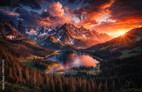 Mountain landscape at sunset wallpaper