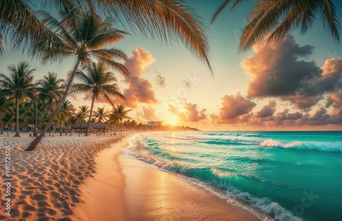Sunrise over beach in Cancun