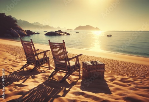 two chairs on sandy beach