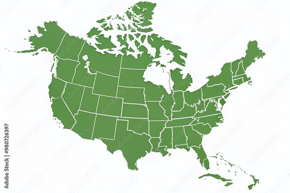 A blank, simplified, and unlabeled map of North America, featuring country boundaries, major lakes, and oceans, on a A blank, simplified, and unlabeled map of North America, featuring country boundaries, major lakes, and oceans, on a