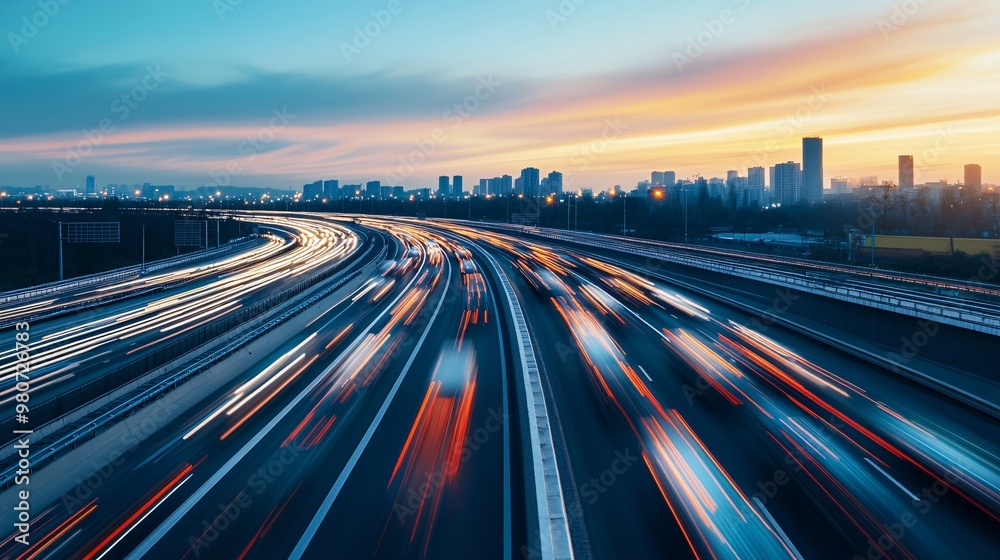 Obraz premium dynamic city traffic at sunset