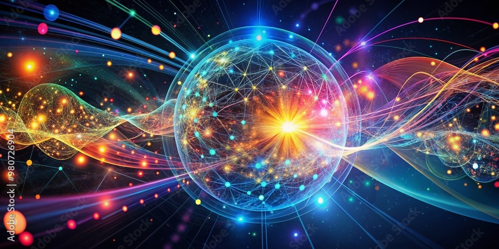 Vibrant futuristic digital graphic abstract background featuring swirling neural networks, glowing data streams, and particle flows, representing technological advancements and AI fundamentals. Vibrant futuristic digital graphic abstract background featuring swirling neural networks, glowing data streams, and particle flows, representing technological advancements and AI fundamentals.