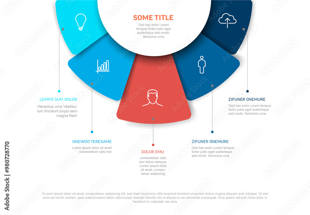 Infographic template with five element options on top fan infochart cheme diagram