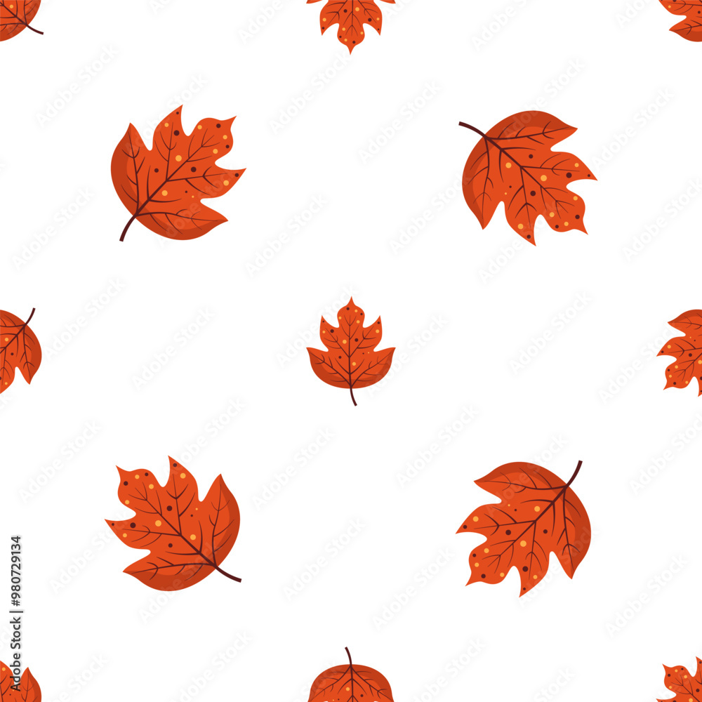 Obraz premium Seamless pattern with Autumn maple leaf. Red foliage is a symbol of fall. Flat vector repeating background isolated on white