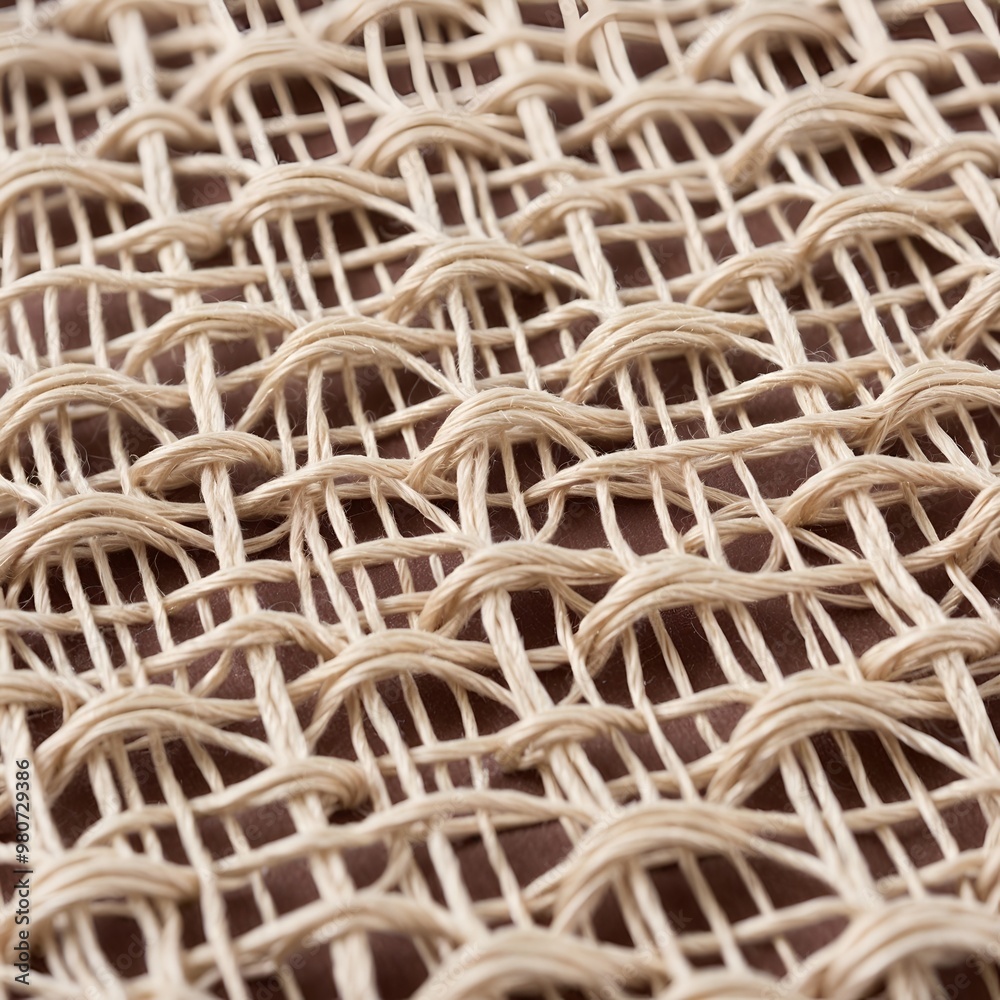 close-up view of a woven mesh fabric. The layout consists of a repetitive pattern of interlaced threads forming a grid of small, evenly spaced holes. close-up view of a woven mesh fabric. The layout consists of a repetitive pattern of interlaced threads forming a grid of small, evenly spaced holes.
