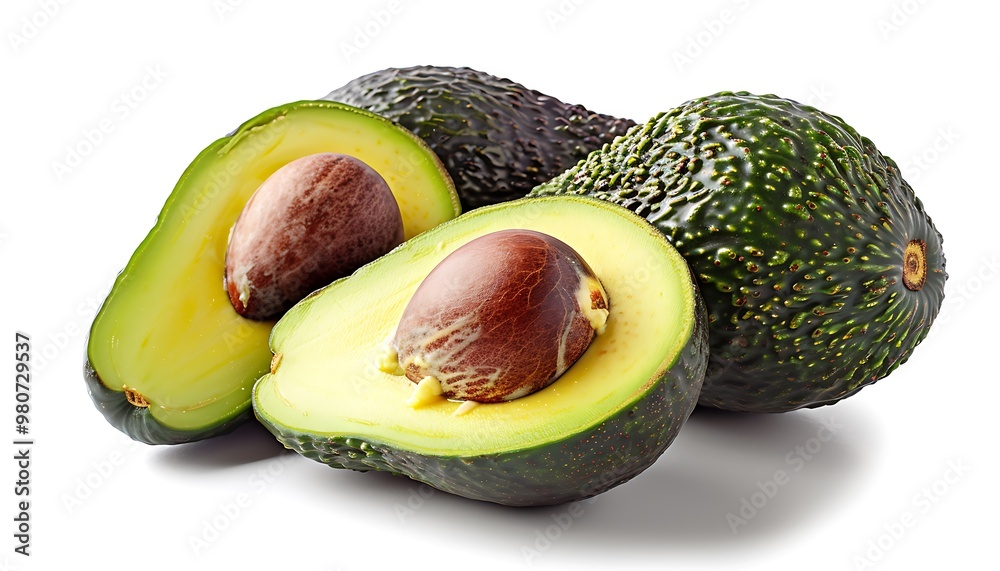 Avocado with leaves on a white background Avocado with leaves on a white background
