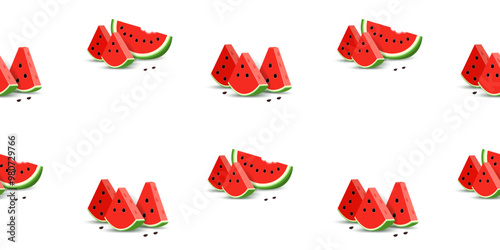 Realistic watermelon slices with seeds on a  background.