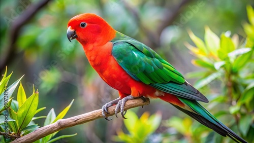 A king parrot perched on a branch showcasing its vibrant plumage.