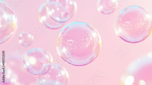 Wallpaper Mural Aesthetic transparent soap bubbles floating on a pastel pink background. Detergents and cleaning products. Generative AI Torontodigital.ca