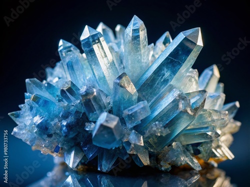 A cluster of zinc sulfide (ZnS) crystals sparkle against a dark background, showcasing their unique crystal structure photo