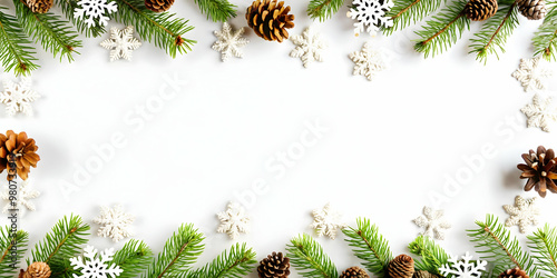 Flat Snowflakes and Pinecones Border Illustration for Winter Product Displays - Ideal for Seasonal Promotions with Ample Copy Space