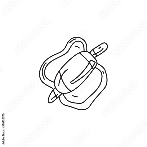 Line drawing of a pencil sharpener with shavings