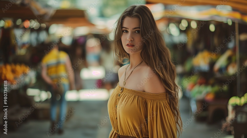 Young Woman in Market Scene Young Woman in Market Scene