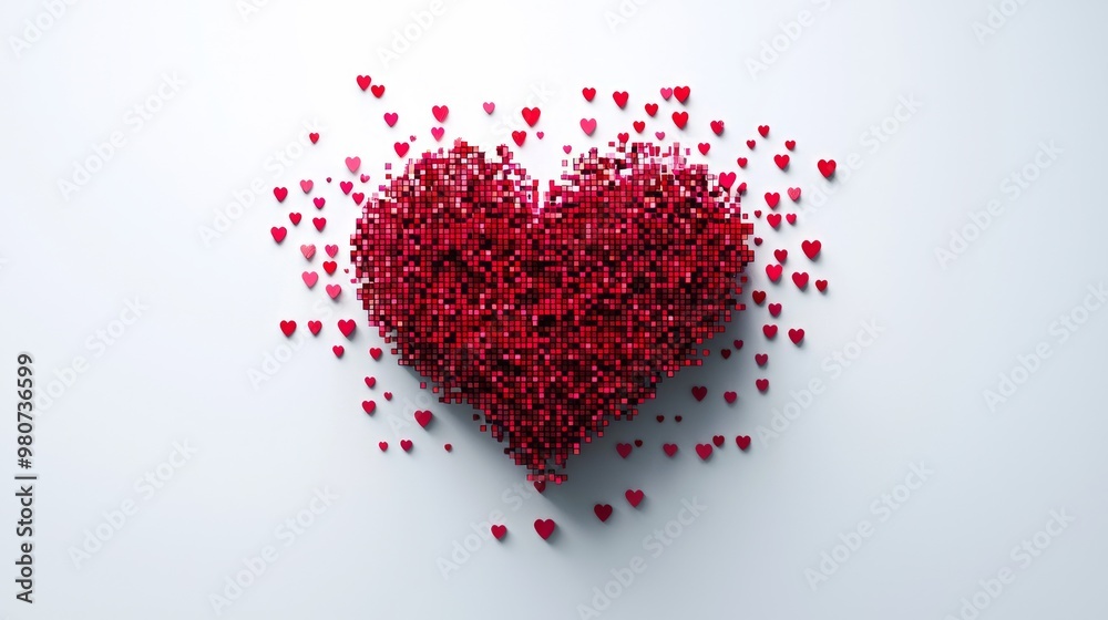 Digital Pixel Heart Icon on White Background Symbolizing Modern Love Digital Pixel Heart Icon on White Background Symbolizing Modern Love