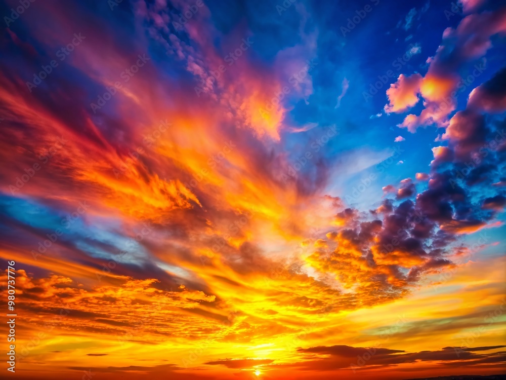 Vibrant sunrise gradient spreads across the sky, merging radiant oranges, yellows, pinks, and blues in a mesmerizing display of color to fuel graphic design creativity. Vibrant sunrise gradient spreads across the sky, merging radiant oranges, yellows, pinks, and blues in a mesmerizing display of color to fuel graphic design creativity.